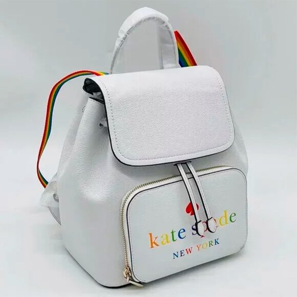 S Kate Spade Darcy White Leather Flap Backpack K7292 Rainbow Pride NWT $359 main image 5